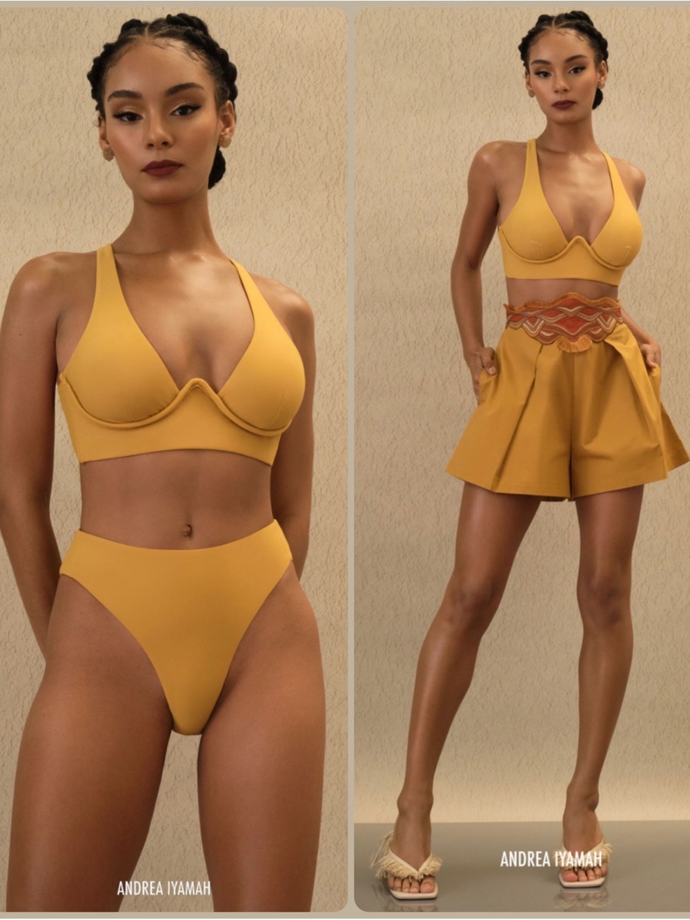 Andrea Iyamah Kasa Sand Underwire Bikini Top w High-Waist Bottoms SET NWT $349